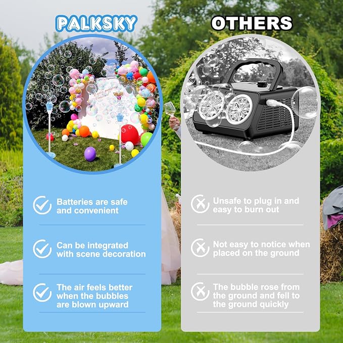 Palksky Bubble Machine with Lights for Outdoor, Automatic Bubbles Blower Maker for Kids Toddlers, Height 47 Inches Battery Bubbles Blower Machine for Wedding Birthday Party