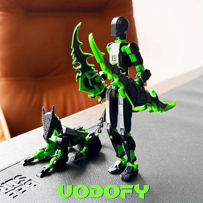 Uodofy (Assembly Completed) T13 3D Action Figure Set,Dummy Robo Titan 13 Action Figures,3D Printed Multi-Jointed Toy (Black + Green)