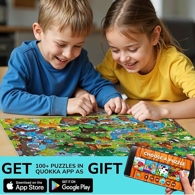 QUOKKA 100 Piece Puzzles for Kids Ages 6-8 – Intricately Illustrated Forest Animals Puzzle for Kids Ages 8-10 – Educational Busyland Game Packed with Visual Details for Boys and Girls