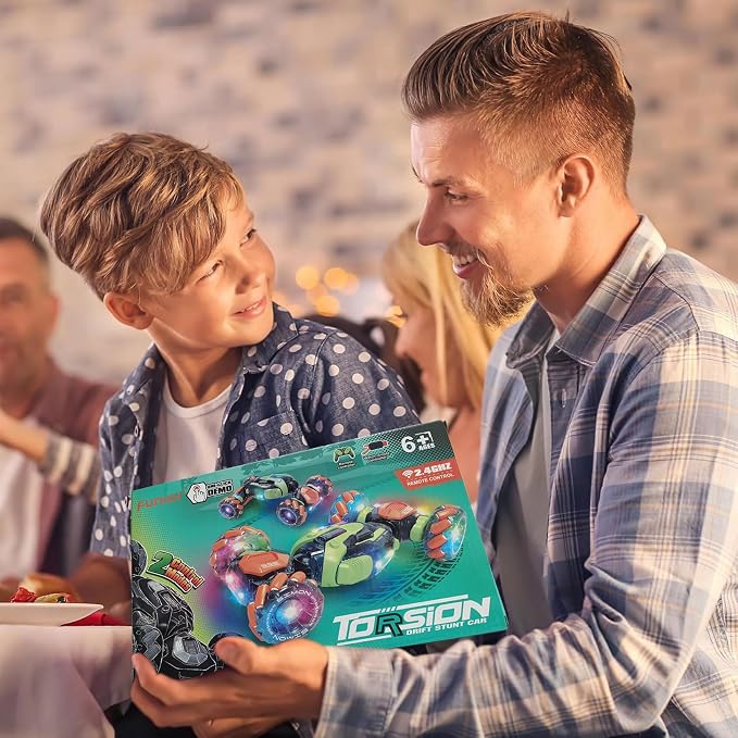 FUNiOi Gesture Sensing RC Stunt Car - Remote & Hand-Controlled Drift Toy for Kids Ages 5-7 6-8 9 10 11 12 Year Old, 4WD, Double-Sided Driving with Lights & Music