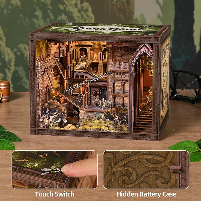 CCCDF Book Nook Kit - DIY Dollhouse Kit Miniature House for Adult and Teens, Booknook Bookshelf Decor with LED Light, Gifts for Family and Friends (Robin Hood - The Castle's Escape)