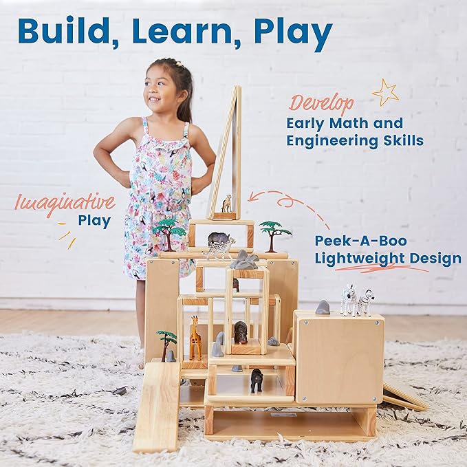 ECR4Kids Blocks and Arches Wooden Stacking Playset, Montessori Toys, Natural, 18-Piece