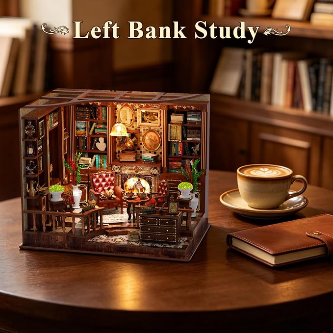 SUNNINO Book Nook Kits for Adults, DIY Miniature Dollhouse Kit 3D Wooden Puzzles for Adults and Beginners with Led Light, Book Nook Bookshelf Decor Craft Gifts for Family Friends