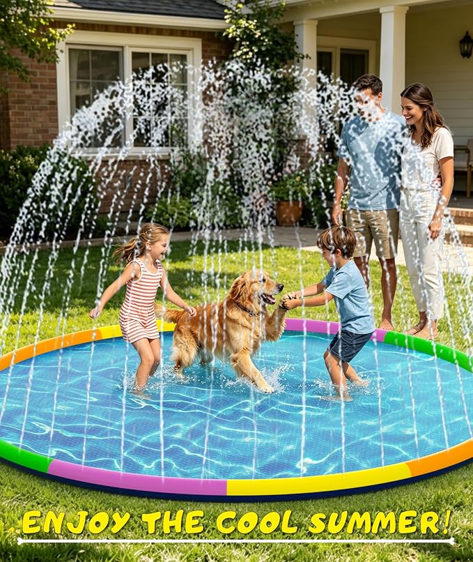 EPN Splash Pad for Kids & Dogs, 16.4FT Extra Large Dog Splash Pad & Sprinkler Water Play Mat, Big Outdoor Water Toy for Kids Ages 4-8, Toddlers 3+ & Pets, Non-Slip Thick PVC Backyard Lawn Summer Fun