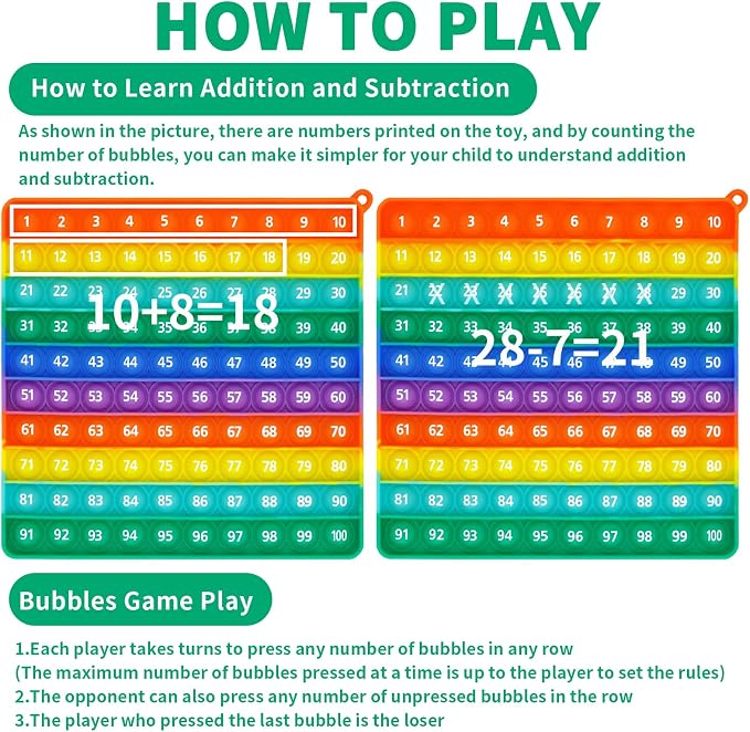 Press Bubble Math Sensory Toy: 1-100 Numbers Counting & Fidget Manipulatives, Stress Relief for Homeschool Kindergarten Classroom, Early Math Education-YGC LAOMI
