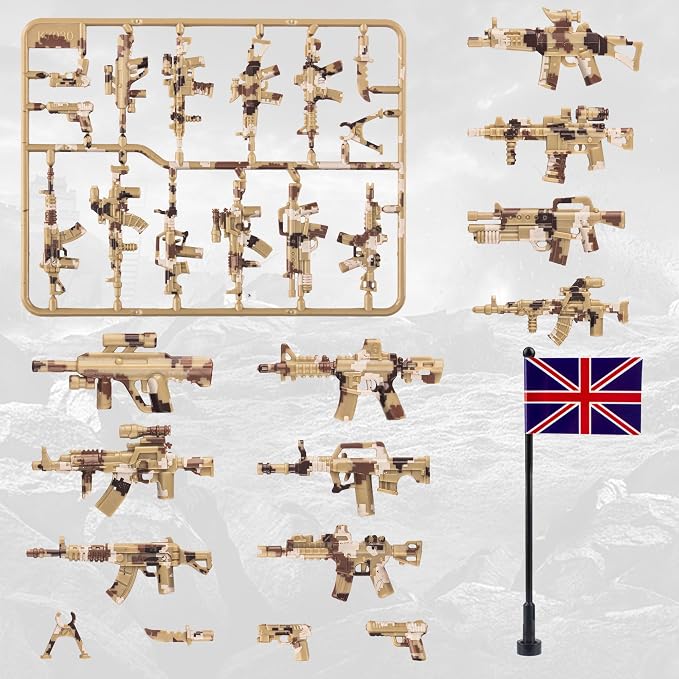 63 Pcs Military Weapons Set Accessories U.K Special Forces Weapons Toys Military Equipment Battle Blocks Bricks Compatible with Major Brand, 3 Years Old and up