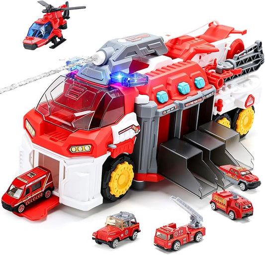 CUTE STONE Extra Large Fire Truck with Sprinkler Pump, Ladder, Lights & Sounds, Firefighter Fireman Engine Truck Car Toy, Birthday Gifts for Grandkids