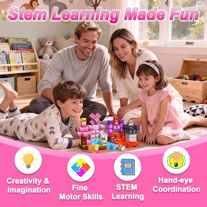 Magnetic Blocks for Girls, 100PCS 0.8inch Magnetic Building Blocks, Magnetic Cubes Sensory Toy for STEM Constructions Magnetic Blocks for Kids Ages 3 4 5 6 7 8 +, Girls Birthday Gifts