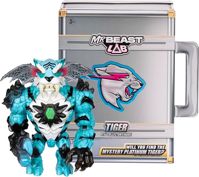 MrBeast Lab Apex Beast Tiger Collector Figure, 6.25" Tall, with Extreme Detailing, Premium Packaging, 13 Points of Articulation & Chomp Jaw - Styles May Vary
