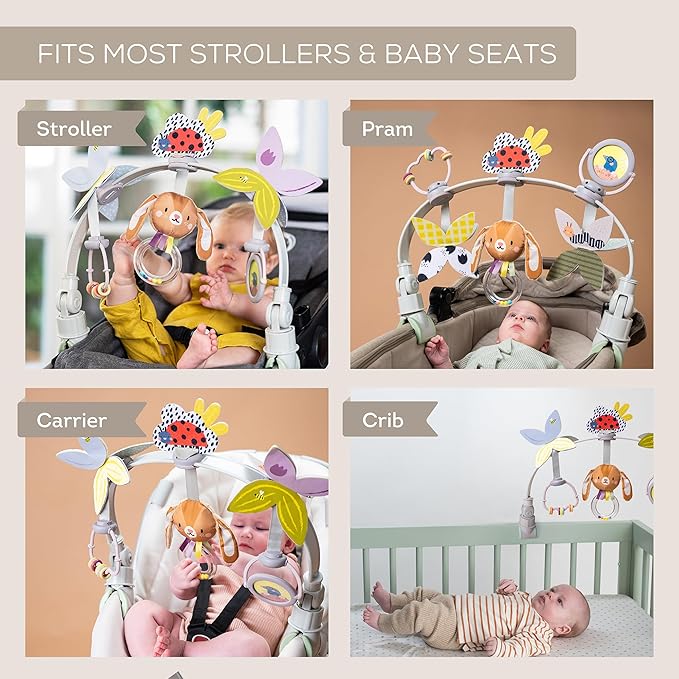 Taf Toys Baby Stroller Arch Toy, Car Seat Toys, Adjustable Arch Stroller Toy with 6 Hanging Sensory Activity Toys, Fits on Baby Bouncer, Bassinet, Crib, Infant Toy Bar Boy Girl 0-18 Months