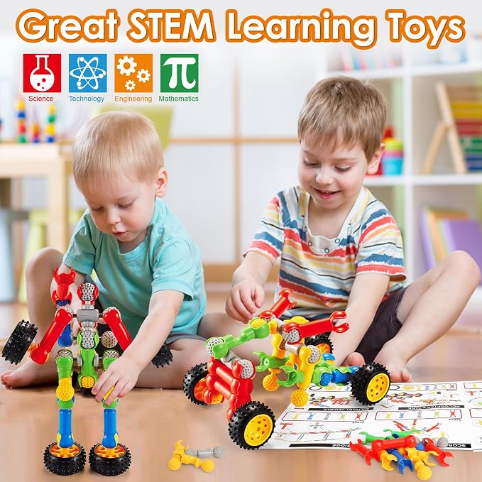 Kids STEM Building Toys for 3 4 5 6 7 8+ Year Old Boy Girl Birthday Gift, 110 Pcs Educational Building Blocks for Kids Ages 3-5 5-7 4-8 6-8, Preschool Stem Kits Engineering Creative Activities Games