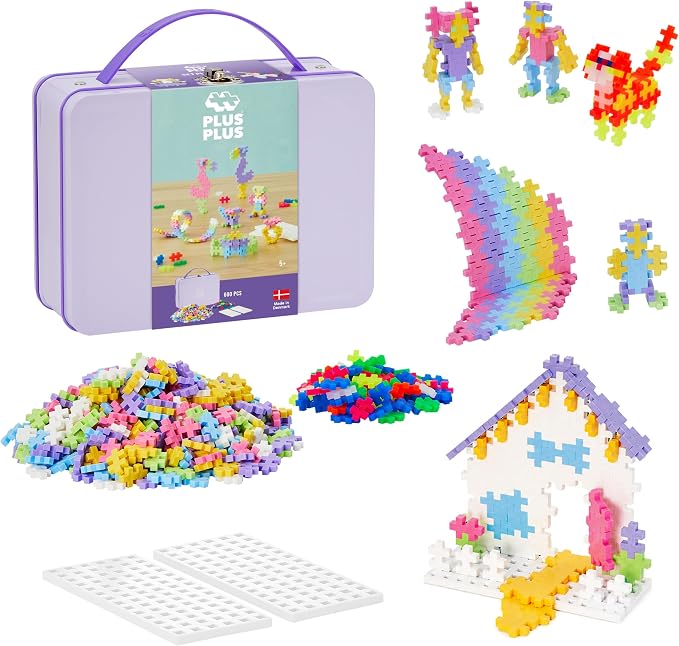Plus Plus Metal Suitcase - 600 Piece Pastel Mini Interlocking Building Blocks Set, Stem Toys - Airplane Travel Essentials for Kids / Classroom Must Haves Gifts for Boys & Girls
