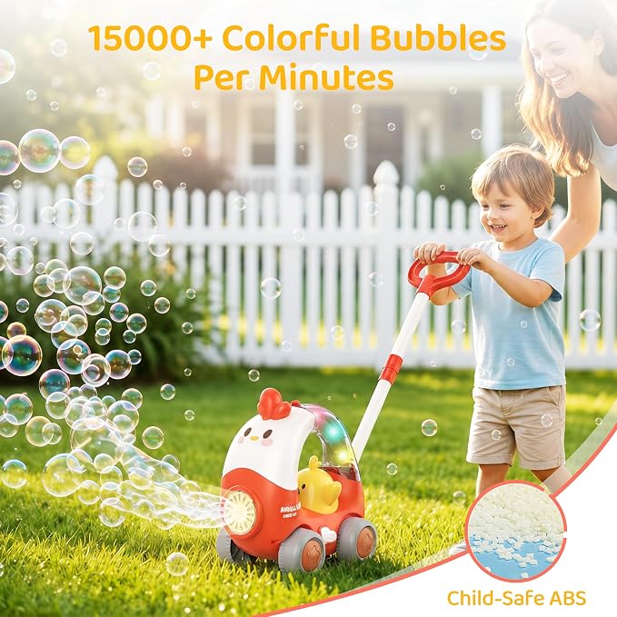 Bubble Machine for kids, USB Rechargeable Bubble Blower with Adjustable Handle, Leak-Proof Outdoor Push Bubble Machine for Toddlers 1-3, Bubble Toys for 1-5 Year Old Boy&Girl Parties Birthday