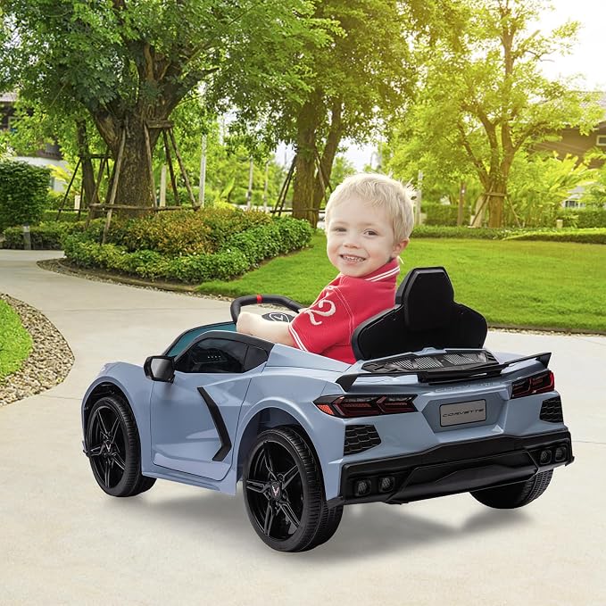 Garvee 12V Kids Ride on Car Licensed Corvette Toddlers Electric Sports Car Ride on Toy with Remote Control, Visual Dashboard, LED Lights, Music for Boys & Girls, Light Blue