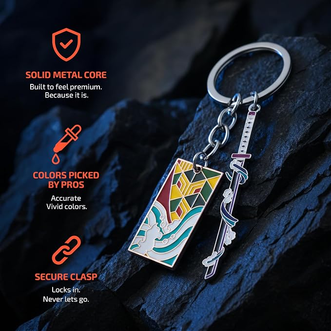 Demon Slayer Keychain, Anime Keychain with Sword & Charm Plate, Demon Slayer Merch & Gifts