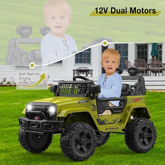 GarveeLife 12V Kids Electric Ride On Truck Car w/Parent Remote Control, Spring Suspension, LED Lights & AUX Port | Outdoor Ride Toy for Boys Girls