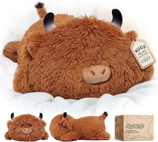 Mewaii Cute Highland Cow Plush Pillow, Kawaii Plushies Highland Cow Stuffed Animals, Squishy Plushies, Cuddle Plush Pillow for Kids & Girls (13 Inch)