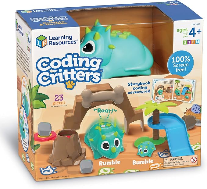 Learning Resources Coding Critters Rumble & Bumble Set, Electronic Learning & Education Toys, Screen Free Toys For Kids, STEM Coding For Kids Ages 4 and Up, Interactive Dinosaur Kit
