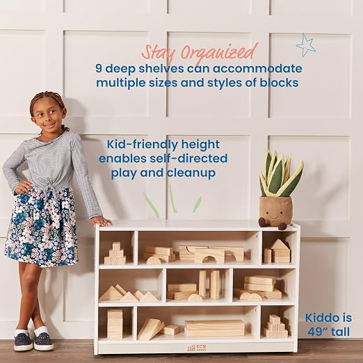 ECR4Kids Mobile Building Block Storage Cabinet, Medium, Classroom Furniture, White Wash