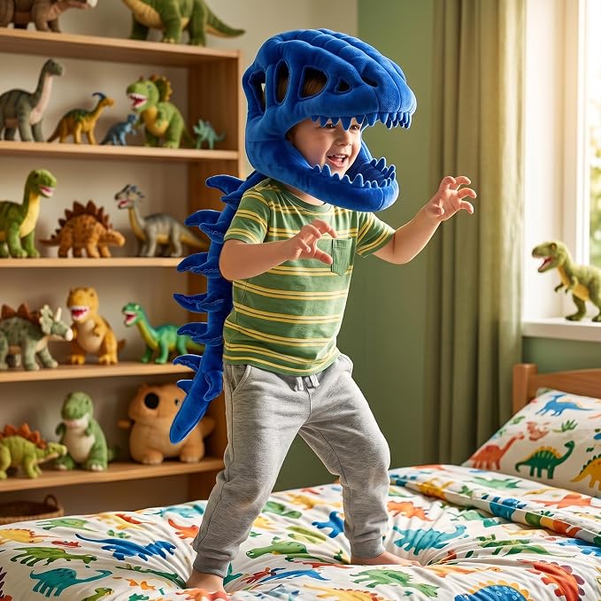 Dinosaur Skeleton Costume, Wearable Spinosaurus Skull Mask & Spine, Silly Dino Skeleton Halloween Costumes Outfit