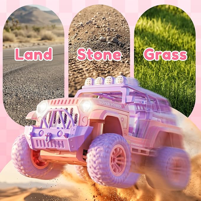 Remote Control Car for Girls with Spray and Sound, 2.4GHz All-Terrain Sparkling Pink RC Cars,Doll and Pet,Windmill,DIY Stickers,Rechargeable Battery,Toys Cars Birthday Gift for Girls Age 6-12