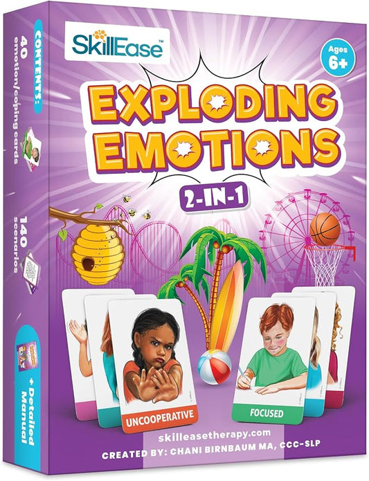 SkillEase Exploding Emotions Flashcards and Game: 2 in 1, Hilarious Family Fun, Social Emotional Learning, Feeling Cards for Kids, Teaches Social Skills, Autism