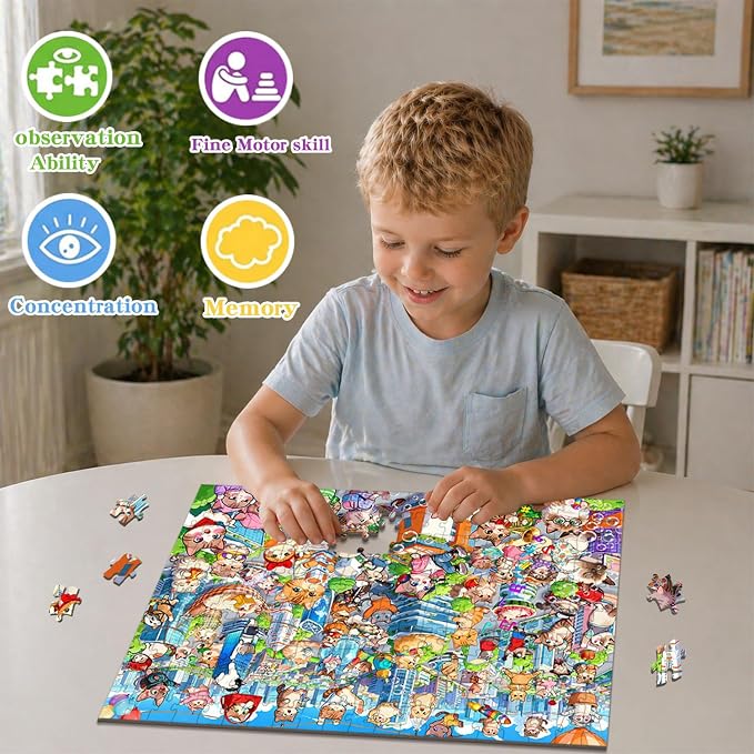 Puzzles for Kids Ages 6-8 8-10 Year Old - City Cats Themed, 200 Pieces Jigsaw Puzzles for Kids, Learning8-10 Educational Toys for Boys and Girls