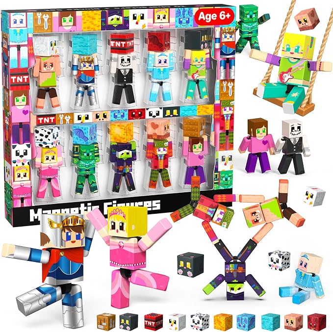 Magneverse 20 Pcs Magnetic Action Figures Playset - Magnetic Building Blocks, Magnet Cubes and Rotatable Figures Character Toys for Kids, Birthday Gift for 6+ Year Old Boys Girls (Patent Pending)