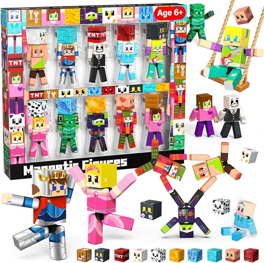 Magneverse 20 Pcs Magnetic Action Figures Playset - Magnetic Building Blocks, Magnet Cubes and Rotatable Figures Character Toys for Kids, Birthday Gift for 6+ Year Old Boys Girls (Patent Pending)