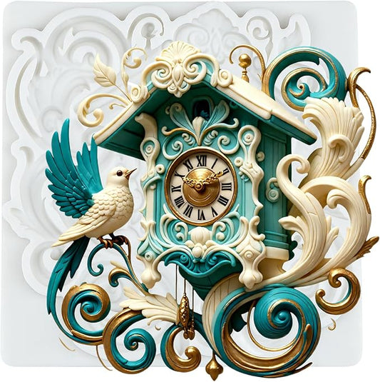 Vintage Clock Polymer Clay Molds Baroque Cuckoo Clock Silicone Mold for Jewelry Making Epoxy Resin Casting Air Dry Polymer Clay Craft