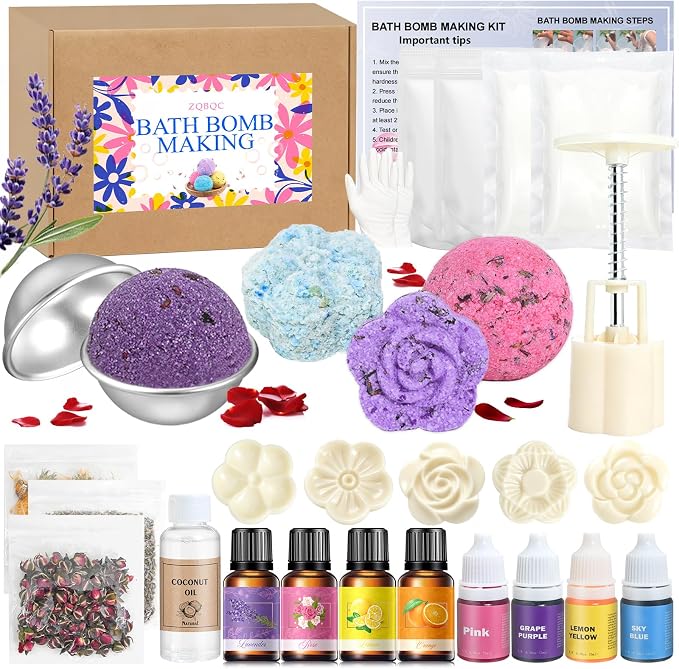 Bath Bomb Making Kit- DIY Bath Bomb Kit for Kids Adults, Make Your Own Spa Set, Shower Craft Kits with Bath Bomb Molds, Soap Making Kits, Bath Bomb Making Supplies Gifts for Girls Women