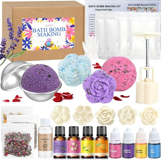 Bath Bomb Making Kit- DIY Bath Bomb Kit for Kids Adults, Make Your Own Spa Set, Shower Craft Kits with Bath Bomb Molds, Soap Making Kits, Bath Bomb Making Supplies Gifts for Girls Women