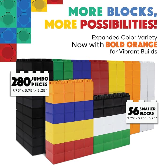 BiggoBlocks Large Building Blocks for Kids Ages 3-8 – 336 Piece Mega Set – Indoor & Outdoor STEM Toy for Boys & Girls