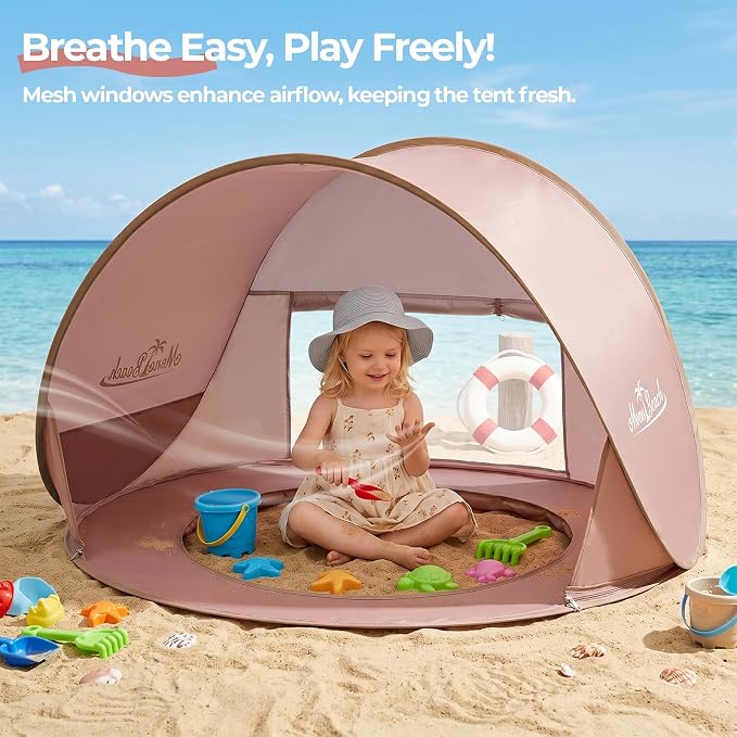 Monobeach Baby Beach Tent with Pool: Brown Pop Up Sun Shade Tent for Toddler, UV Protection Portable Outdoor Shelter, Foldable Camping Canopy for Beach, Backyard & Travel