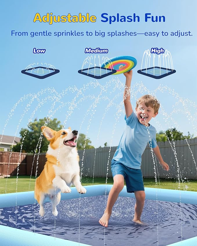 VISTOP Non-Slip Splash Pad for Kids and Dog, Thicken Sprinkler Pool Summer Outdoor Water Toys - Fun Backyard Fountain Play Mat for Baby Girls Boys Children or Pet Dog (50 * 50 inch, Blue&Blue)