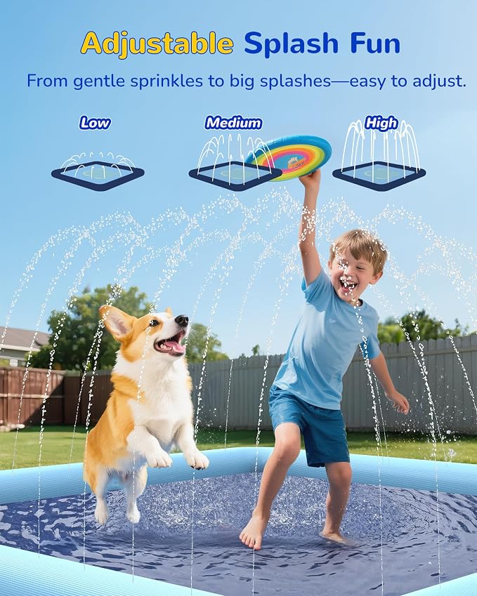 VISTOP Non-Slip Splash Pad for Kids and Dog, Thicken Sprinkler Pool Summer Outdoor Water Toys - Fun Backyard Fountain Play Mat for Baby Girls Boys Children or Pet Dog (85 * 85 inch, Blue&Blue)