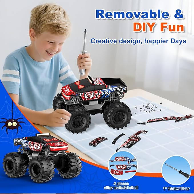 TOZDTO Remote Control Car, Monster Truck Toys for Boys RC Cars, 2.4 GHz Waterproof RC Trucks, 1:18 4WD All Terrain Off-Road Pickup, Cool Christmas Birthday Ideas Gifts for Kids 6+ Year Old