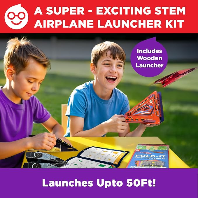 Doctor Jupiter Paper Airplane Book Kit with Launcher for Kids Ages 6+ | STEM Toys, Birthday Gift Ideas for 6,7,8,9,10,11,12,13 Year Old Boys & Girls | Summer Activities for Kids, 50+ Paper Planes