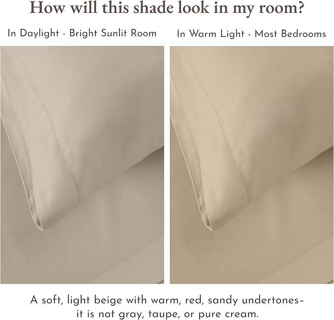 California Design Den Queen Sheet Set - Natural 100% Cotton Sheets Queen Size Bed Set with Deep Pockets, Soft Sateen Weave, Breathable and Durable Bedding Beige (Warm Taupe)