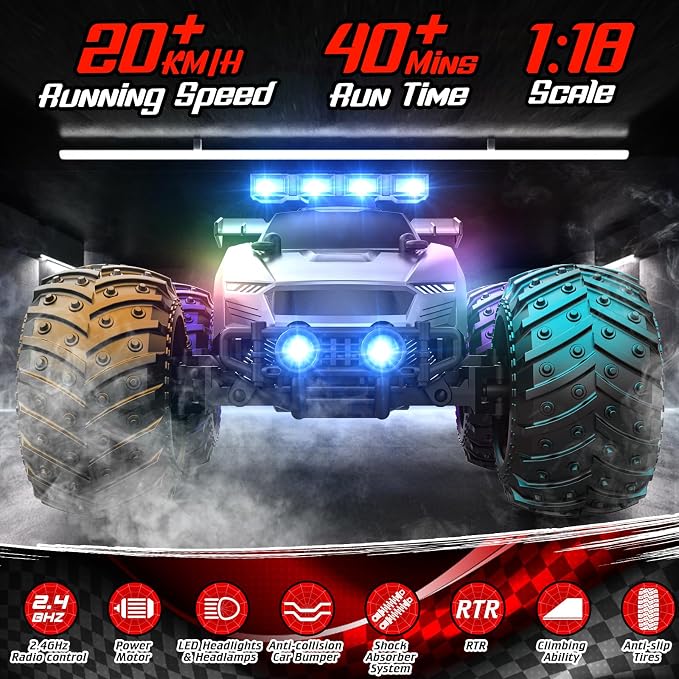 EpochAir Remote Control Car - 20km/h 1:18 High Speed RC Cars Offroad with RBC &Headlights &Headlamps, 2.4GHz Toy Car Gift for 3 4 5 6 7 8 9 10-12 Year Old Boys Girls Kids