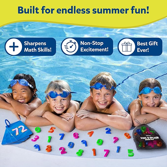 Skillmatics Pool Toys - Seek & Splash, Search & Find Water Game, Swimming Pool Number Dive Toy for Kids, Summer Fun & Gifts for Boys & Girls Ages 6, 7, 8, 9, 10, 11 & Up, Includes 50 Colorful Gems