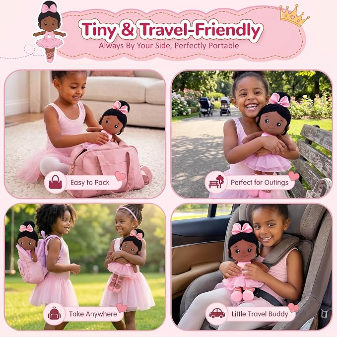 OUOZZZ 12.6" Black Soft Baby Dolls Toys for 1 Year Old Girl Gifts, African American Dolls Birthday Gifts for 1 Year Old Girl Ballerina Doll Plush Toys for Toddler