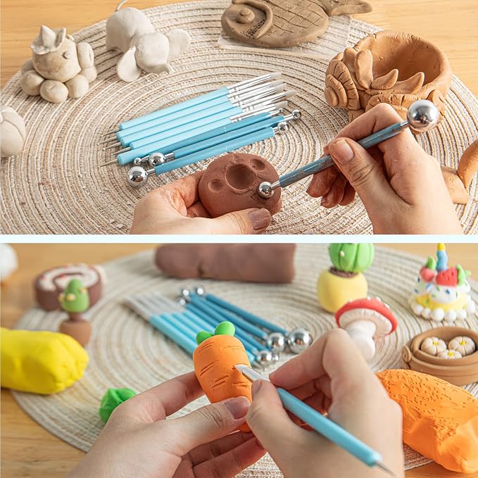 UUSYCUN 9PCS Sculpting Clay Dotting Tools, Dotting Tools for Painting Mandalas, 2-Way Ball Stylus Clay Tools for Embossing, Sculpting, Shaping, Nail Art, Polymer Clay, Pottery Crafts, Rhinestone, Rock