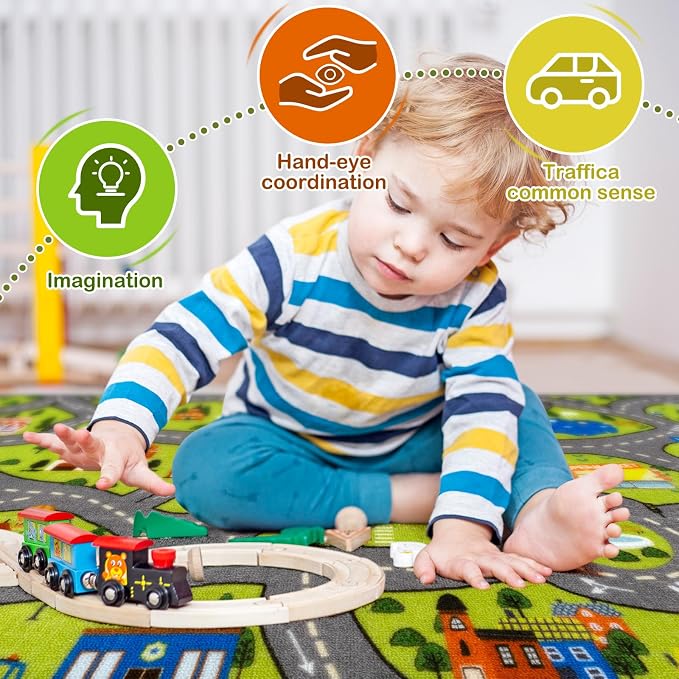 STARUIA Washable Kids Rug Play Mat - Non-Slip Car Rug for Toddlers, Fun Learning City Road Rugs Car Mat for Kids Playroom, Kid Area Carpet for Bedroom Classroom, 79"x39"