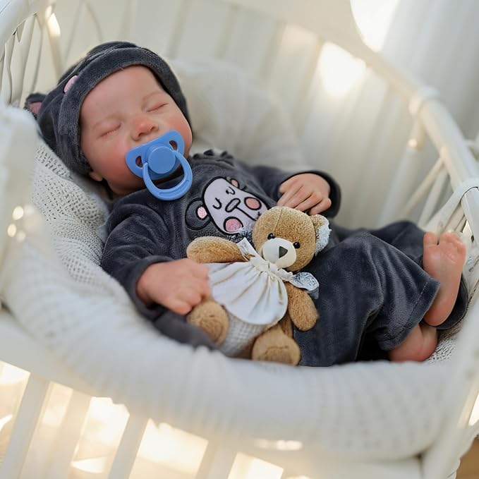 DAYOFFKIDS18Inch Sleeping Reborn Baby Doll, Realistic Newborn Baby Doll with Vinyl Body, Handmade Lifelike Washable Body Features, for Kids Ages 3+ (LeviBlack)