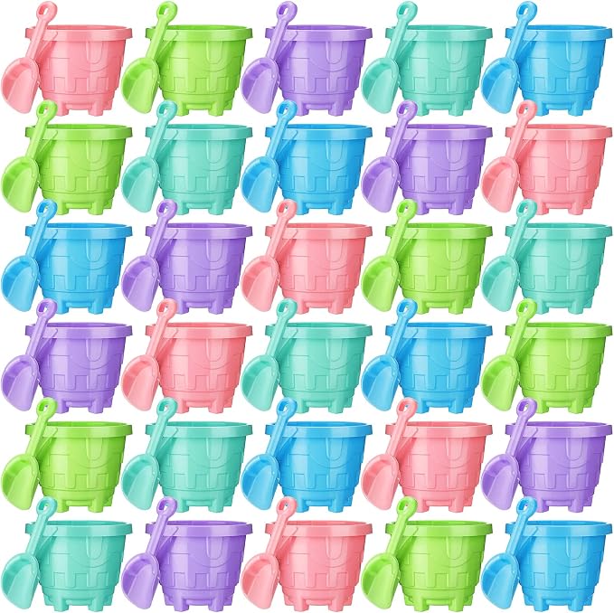 Sosation Sand Buckets Bulk for Kids Summer Sand Buckets and Shovels for Kids 5.5 Inch Plastic Beach Pails Toys for Girls Boys Gift Party Favor, 5 Assorted Colors(Bright Color,60 Pcs)