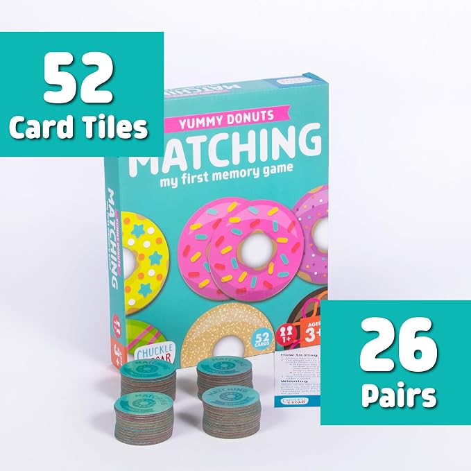 Chuckle & Roar My First Memory Game - Donuts, Ages 3+, 52 Tiles - Builds Recall & Focus, Preschool Play - Sturdy Tiles, Matching Game - Solo or Group Play, Toddler Activity Ages 3-5