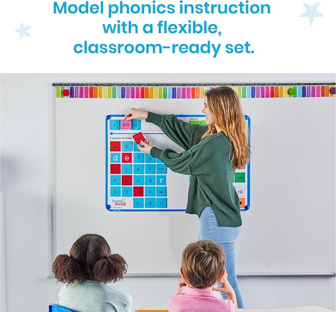 hand2mind Advancing Phonics Word Work Demonstration Set, Jumbo Magnetic Poster with 108 Phonics Tiles, Magnetic Classroom Supplies, Whiteboard Magnets for Teachers, Science of Reading Manipulatives