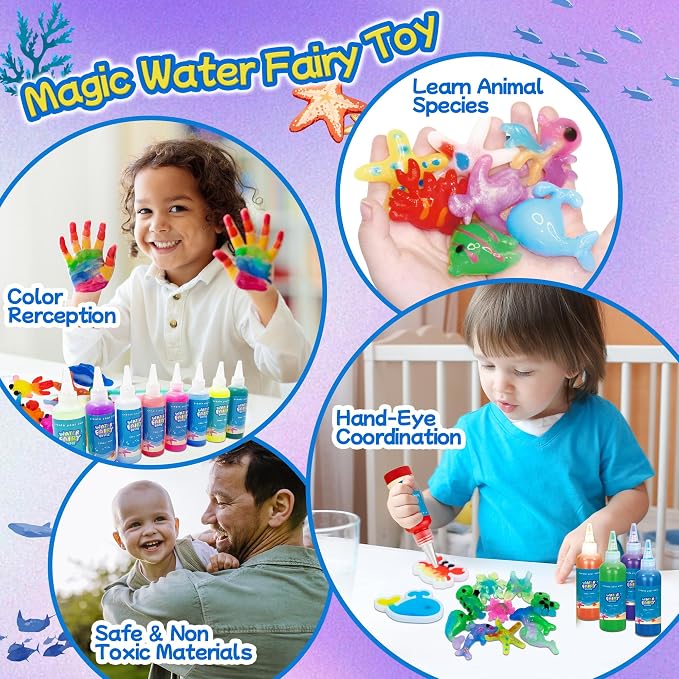 116PCS Magic Glow-in-The-Dark Gel Water Fairy Toy, Aqua DIY Elf Set with 18 Shape Molds, 100ml Gels, Water Squishy Kit, Make 150+ Water Animals,Christmas Birthday Gift, Arts Crafts STEM Kit for Kid