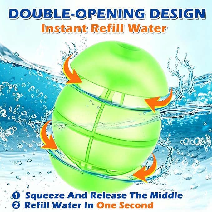 Reusable Water Balloons for Kids, 12 Pack Magnet-Free Safety Self Sealing Water Balls, Quick Fill Silicone Splatter Balls with Mesh Bag, Eco-Friendly Outdoor Summer Toys for Pool Backyard Beach